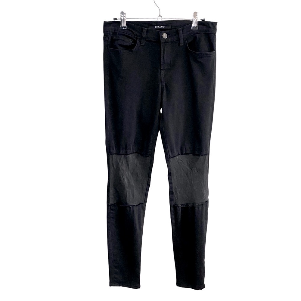 J Brand - Vicious Black Skinny Jeans Black Denim / Leather - 27 - USA